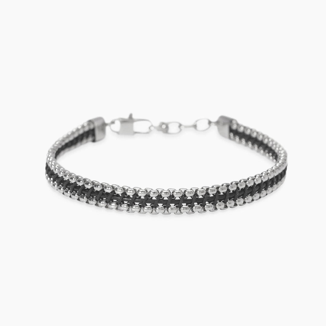 Kidult Bracciale con catene veneziane in acciaio e pelle 831133