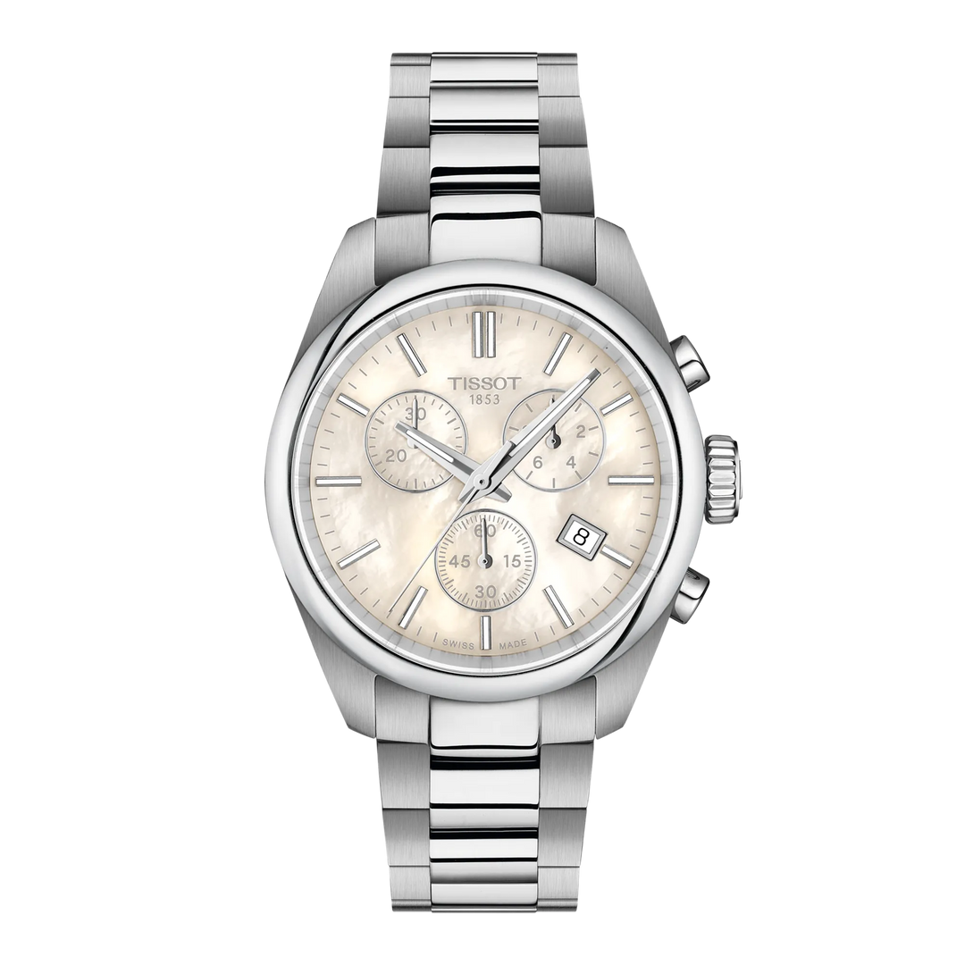 Tissot PR 100 36mm T150.217.11.111.00 - bracciale e cassa acciaio - quadrante madreperla con cronografo e datario