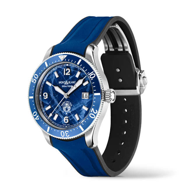 Montblanc Iced Sea Automatic Date 129370 - cinturino, quadrante e ghiera blu - cassa acciaio