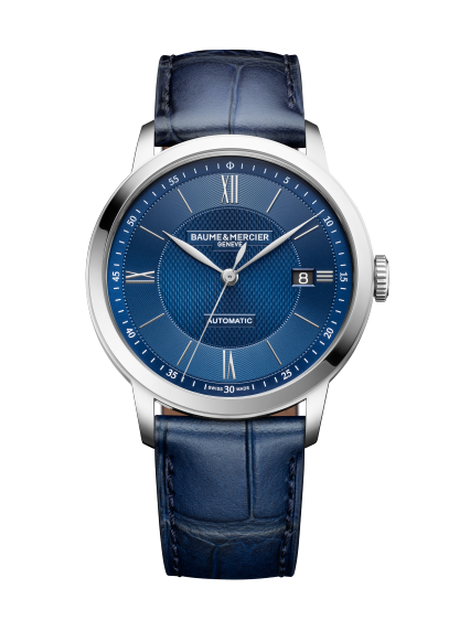Baume & Mercier Classima 10879 - cassa acciaio - cinturino pelle blu - quadrante blu con datario