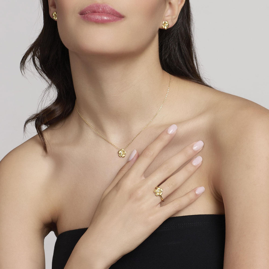 Mabina Girocollo in argento dorato con fiore e zircone 553834