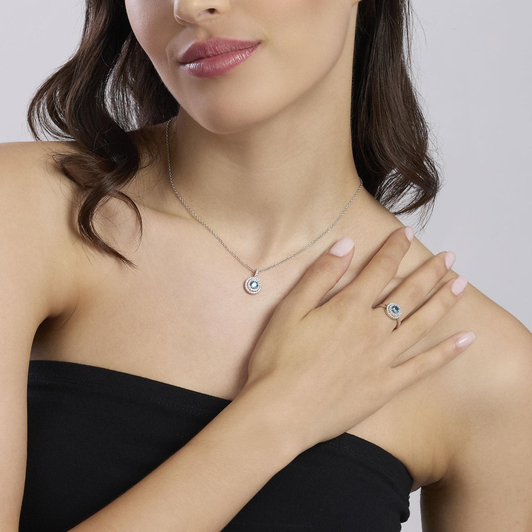 Mabina Girocollo argento con acquamarina sintetica e zirconi 553844