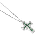 Load image into Gallery viewer, Mabina Girocollo in argento con croce, smeraldo sintetico e zirconi 553846