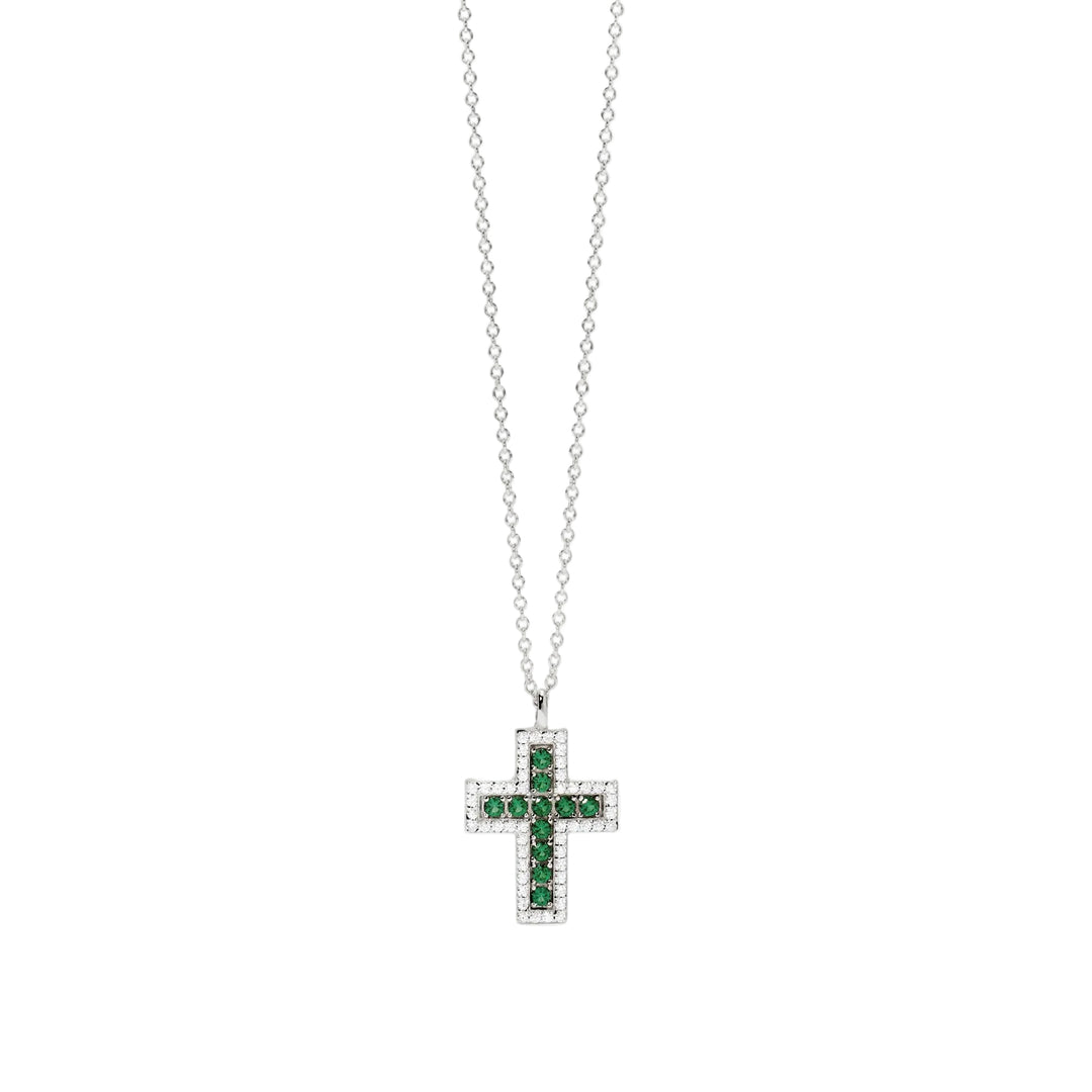 Mabina Girocollo in argento con croce, smeraldo sintetico e zirconi 553846