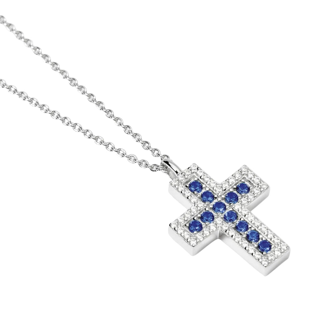 Mabina Girocollo argento con croce in zaffiri sintetici e zirconi 553848