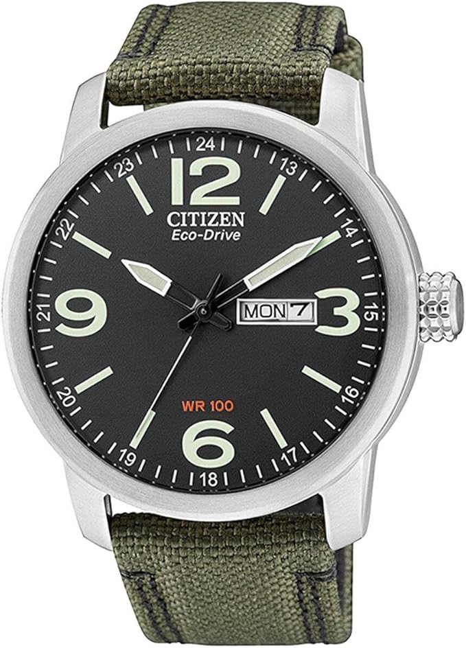 Citizen Aviator BM8470-11E - cinturino tessuto verde - cassa acciaio - quadrante nero con darario