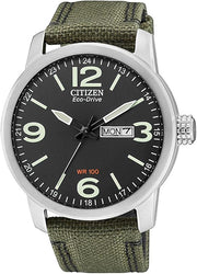 Citizen Aviator BM8470-11E - cinturino tessuto verde - cassa acciaio - quadrante nero con darario