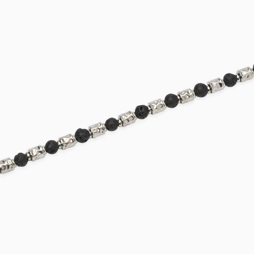 Kidult Bracciale acciaio con cubetti martellati e pietra lavica 831164