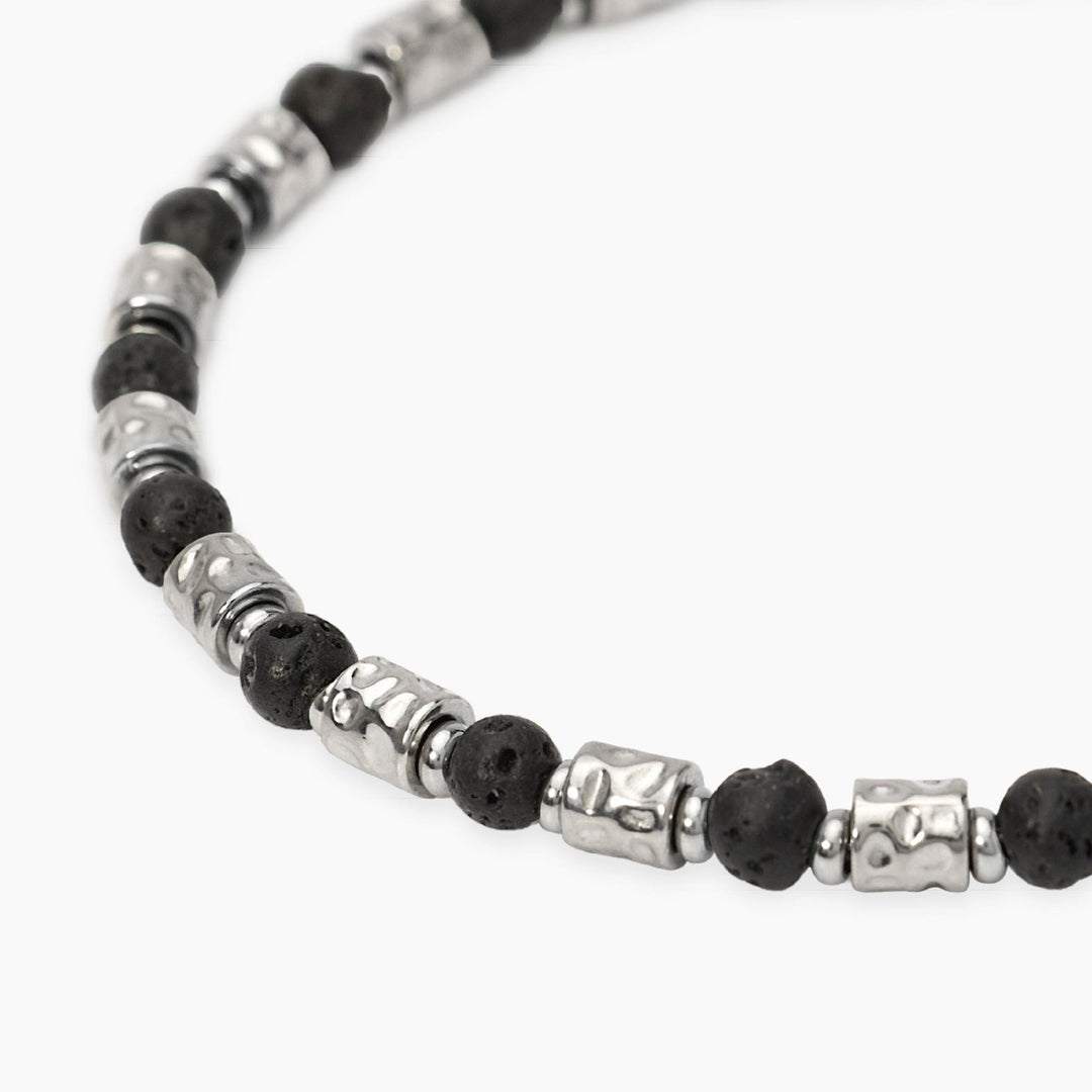 Kidult Bracciale acciaio con cubetti martellati e pietra lavica 831164