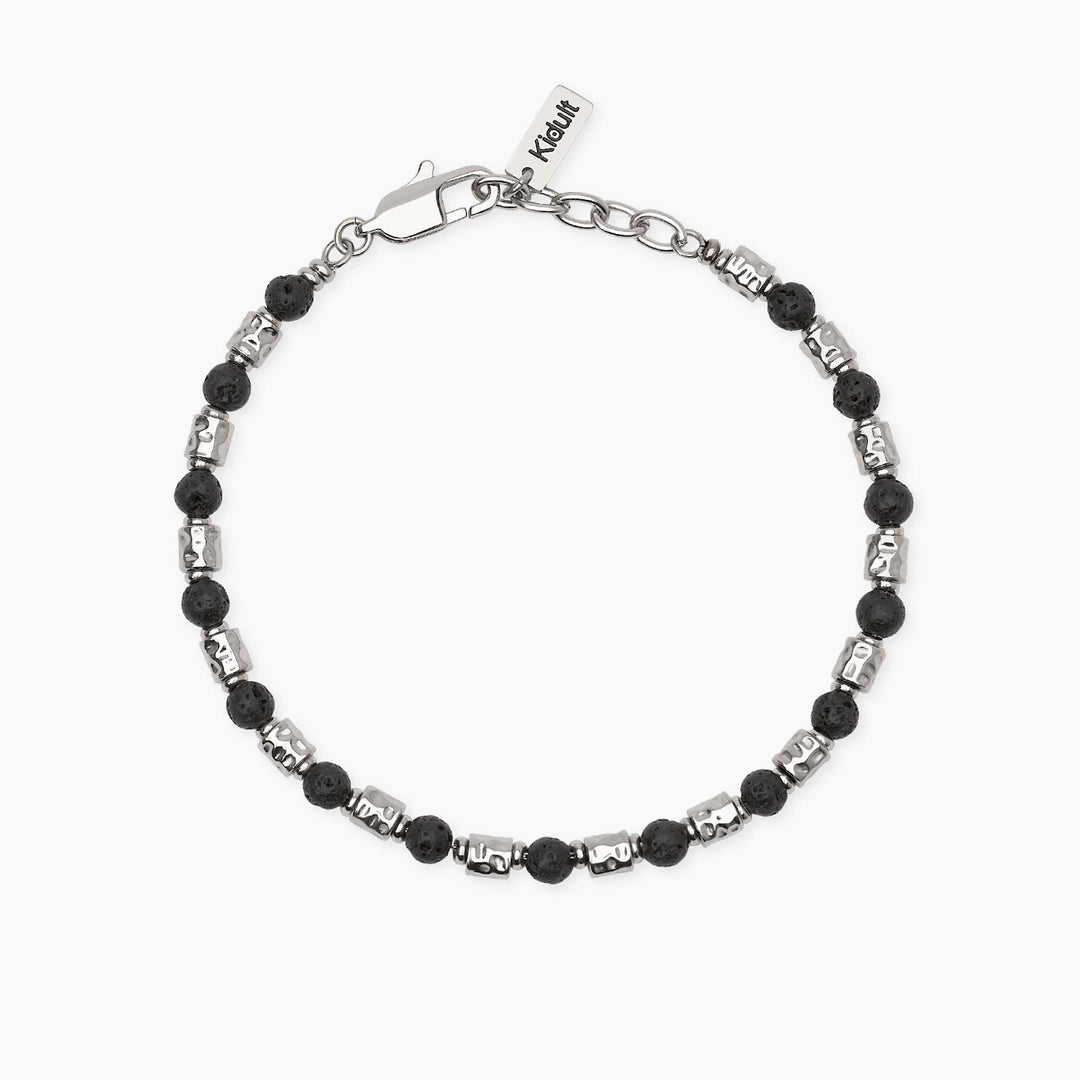 Kidult Bracciale acciaio con cubetti martellati e pietra lavica 831164