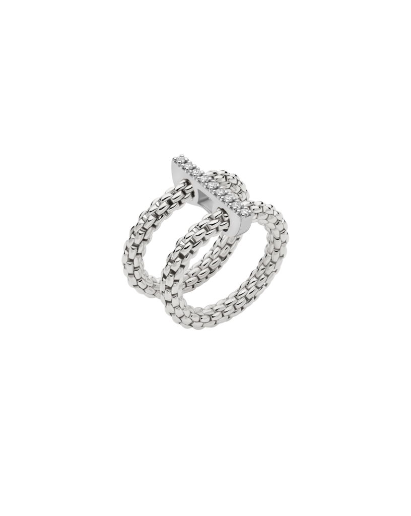 Anello Doppio Prima Flex'it in Oro Bianco e Diamanti