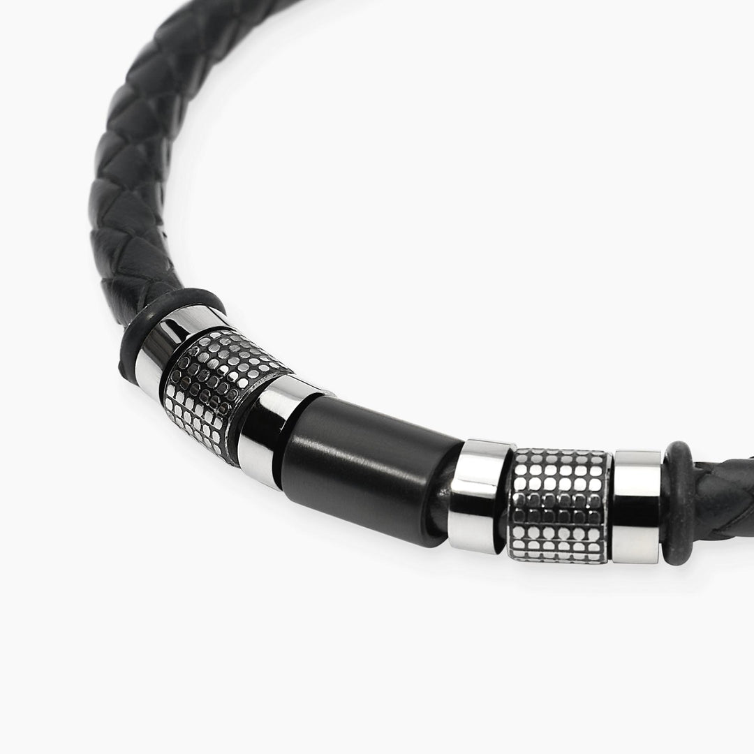 Kidult Bracciale in lab leather nera e cilindri borchiati 831171