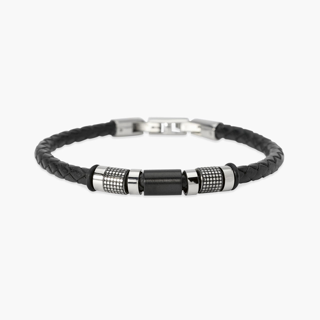 Kidult Bracciale in lab leather nera e cilindri borchiati 831171