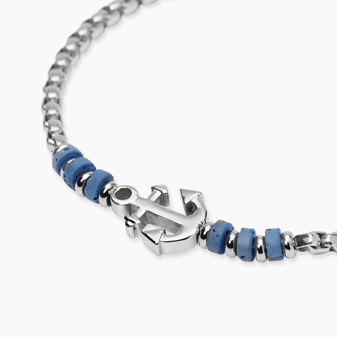 Kidult Bracciale con pietre laviche blu e ancora 831178