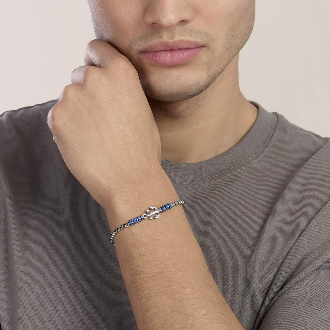 Kidult Bracciale con pietre laviche blu e ancora 831178