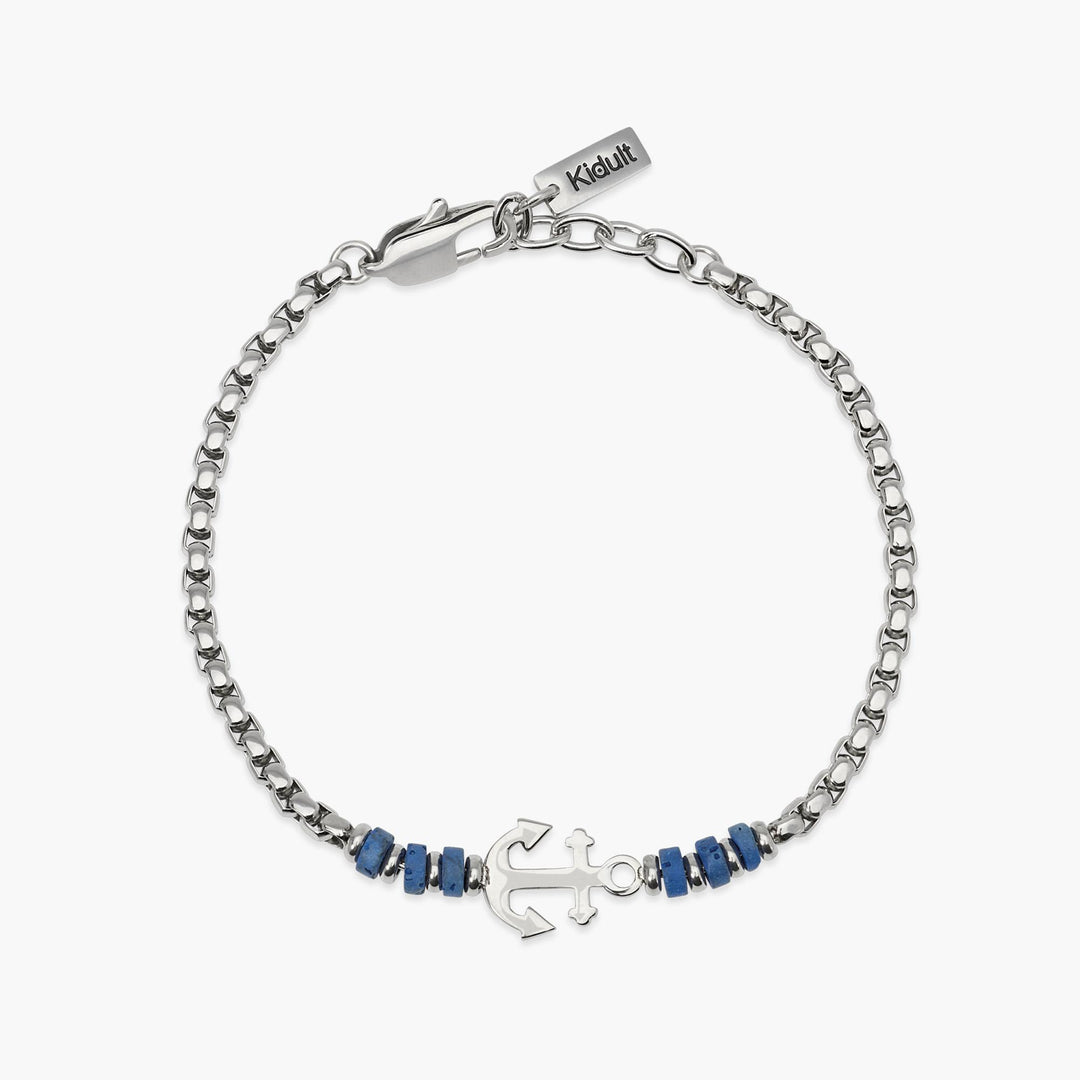 Kidult Bracciale con pietre laviche blu e ancora 831178