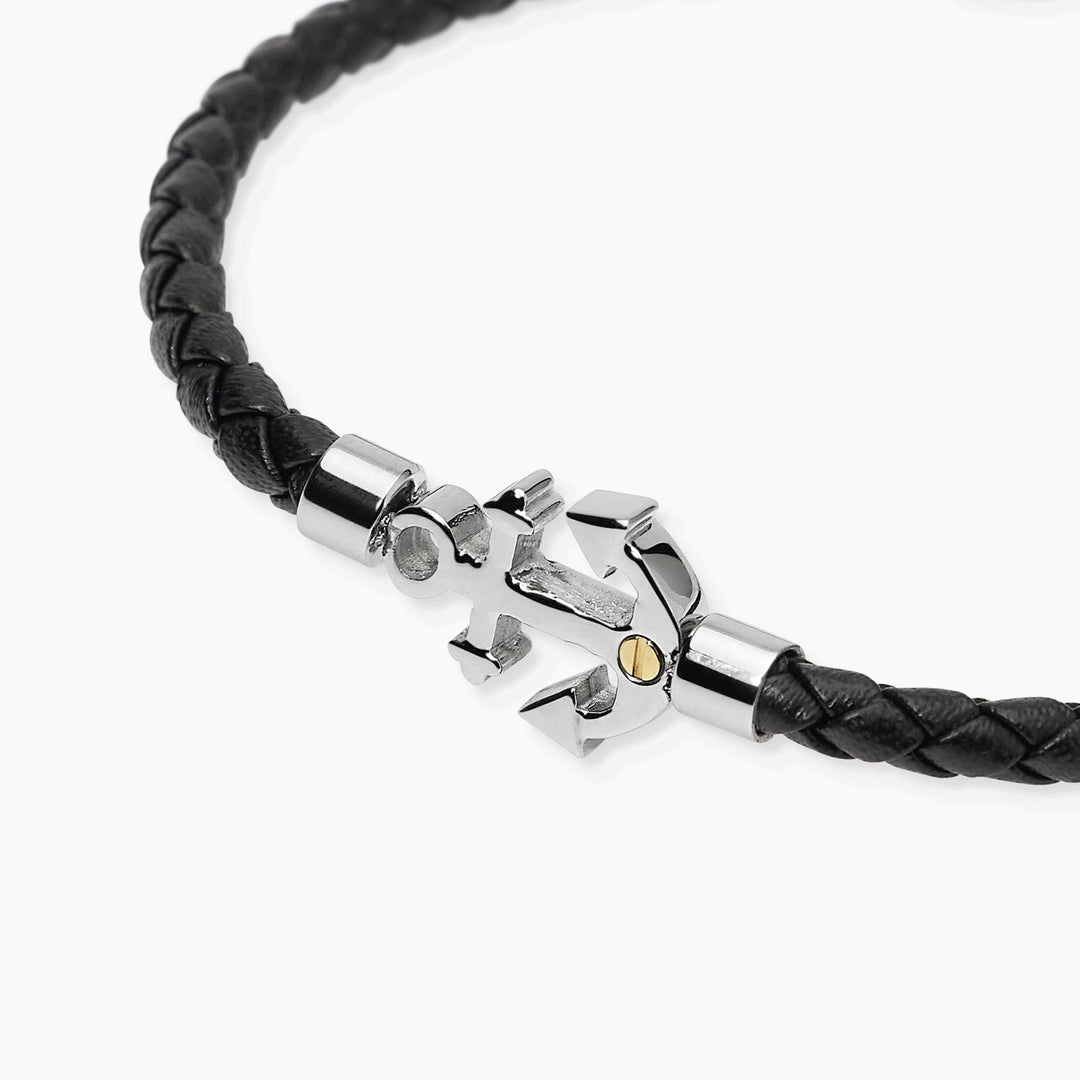 Kidult Bracciale in lab leather nera con ancora centrale 831179