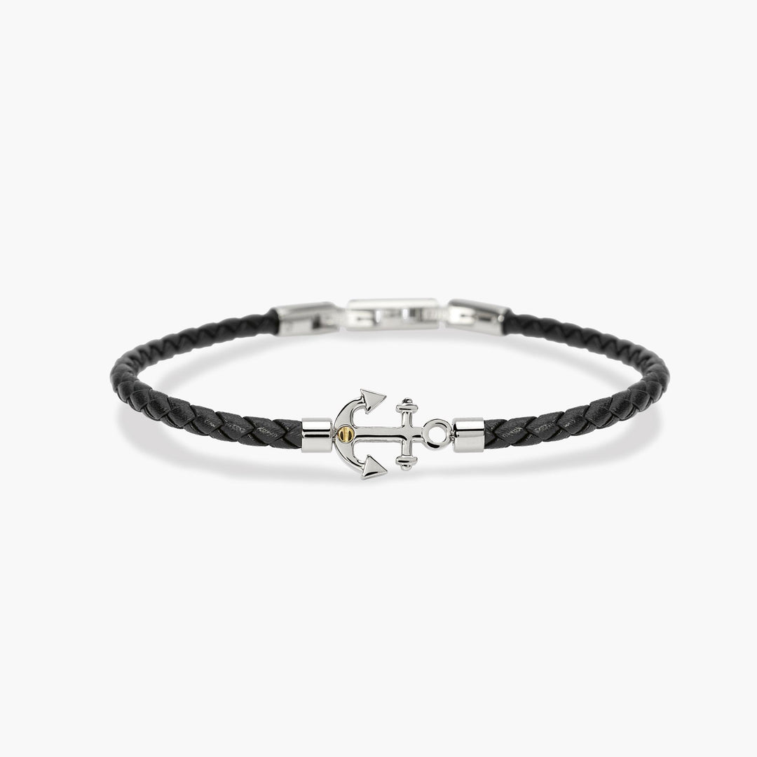 Kidult Bracciale in lab leather nera con ancora centrale 831179