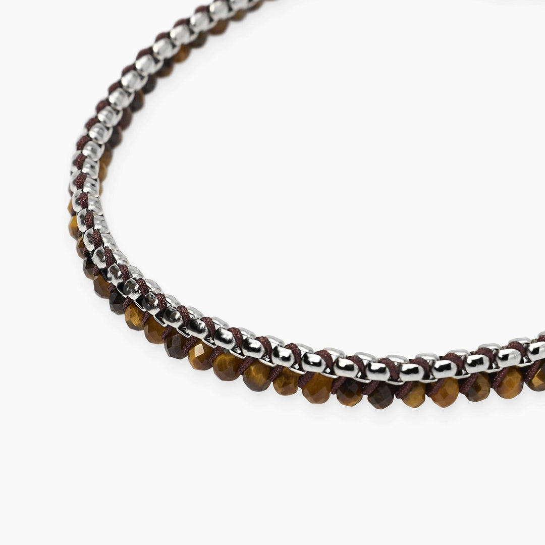 Kidult Bracciale in acciaio con nylon e occhio di tigre 831198