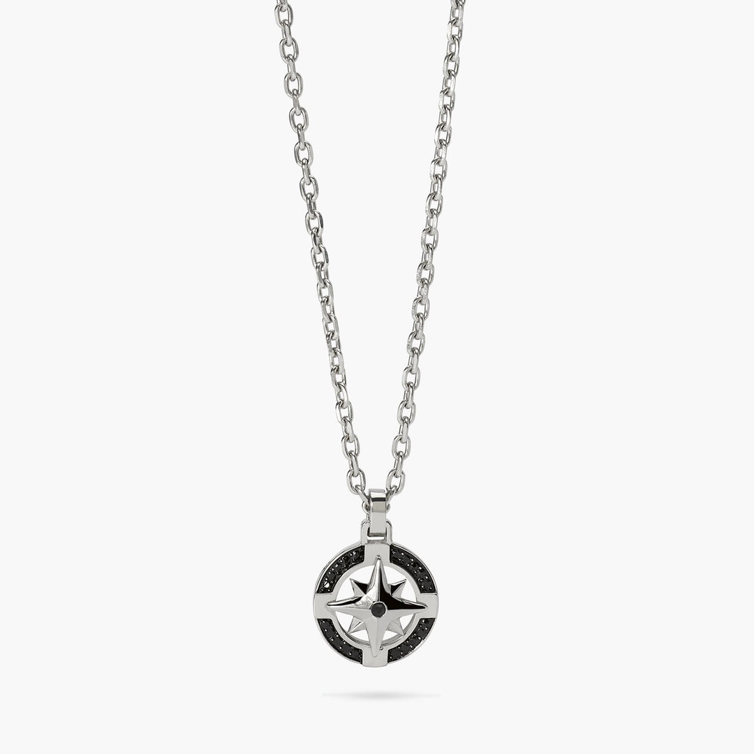 Kidult Collana con ciondolo rosa dei venti in acciaio e nero 851109
