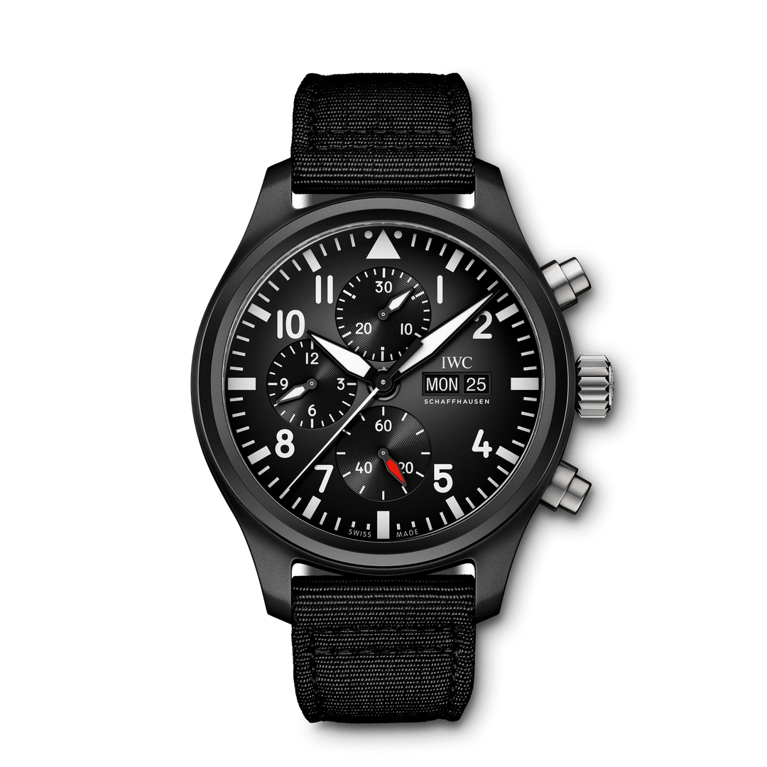 IWC Pilot’s Watch Chronograph TOP GUN IW389101 - cassa ceramica nera - cinturino tessuto nero - quadrante nero con cronografo e datario
