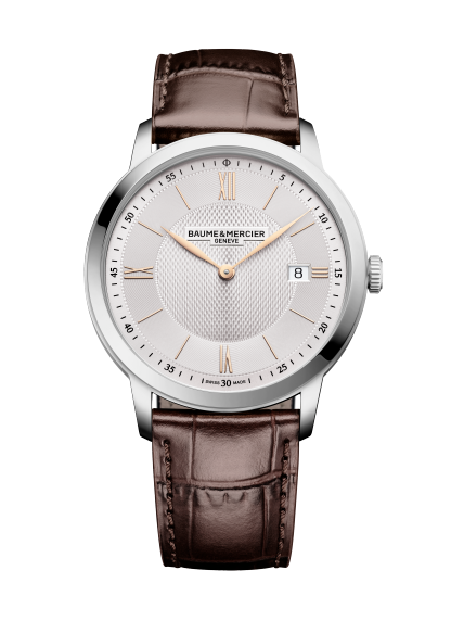 Baume & Mercier Classima 10882 - cassa acciaio - cinturino pelle marrone  - quadrante argentato con datario