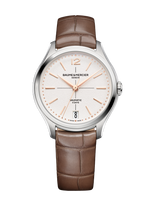 Load image into Gallery viewer, Baume &amp; Mercier Clifton 10831 - cassa acciaio - cinturino pelle marrone - quadrante argento con datario