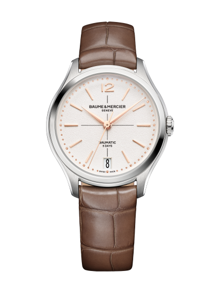 Baume & Mercier Clifton 10831 - cassa acciaio - cinturino pelle marrone - quadrante argento con datario