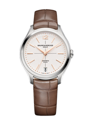 Baume & Mercier Clifton 10831 - cassa acciaio - cinturino pelle marrone - quadrante argento con datario