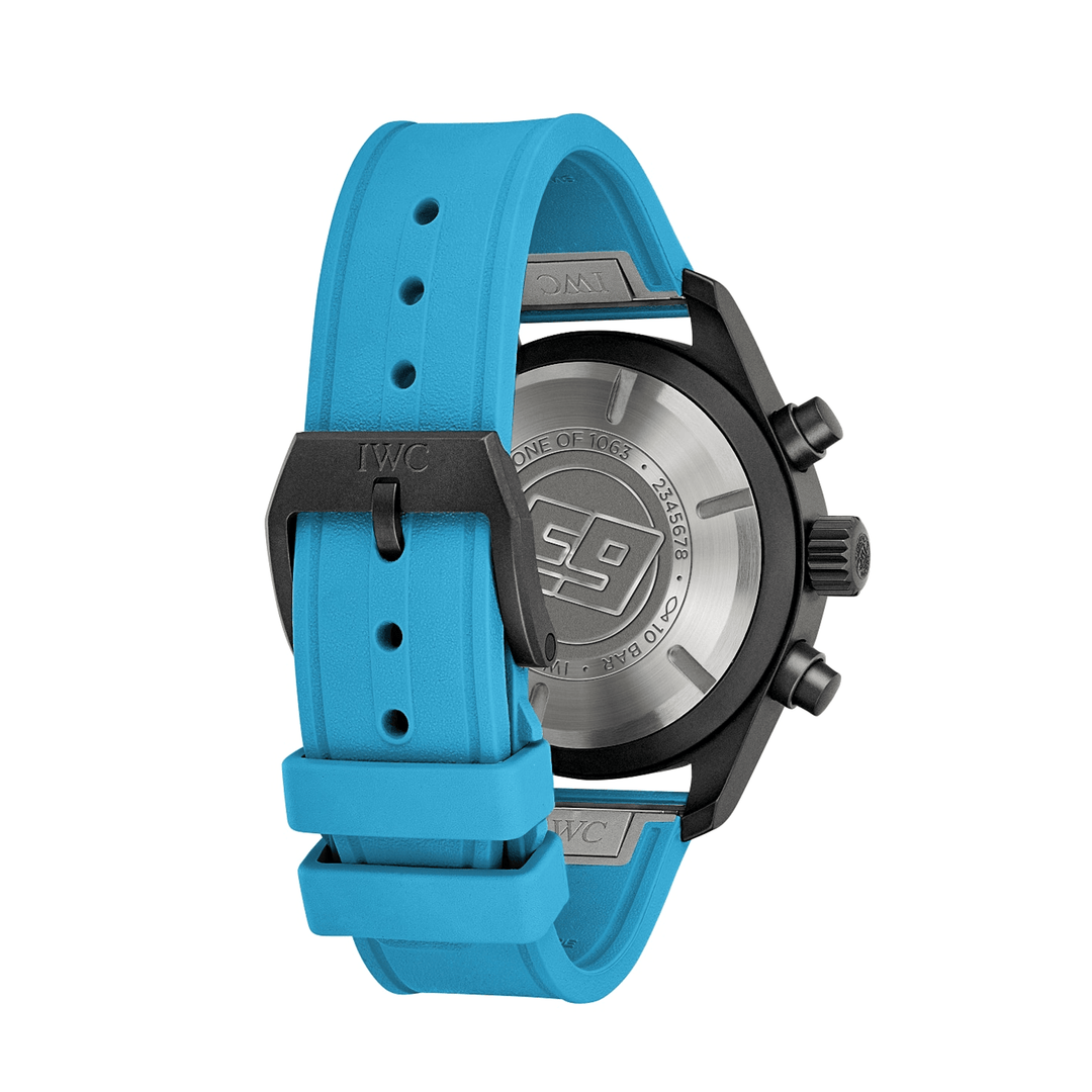 IWC Pilot’s Watch Chronograph 41 George Russell IW389411 - cinturino caucciù azzurro - cassa ceramica nera - quadrante nero con datario e cronografo