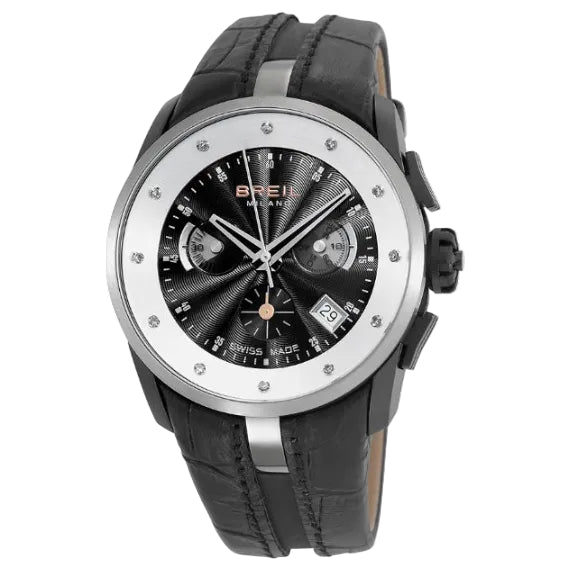 Breil Chrono Lady BW0435 - cassa acciaio nero - cinturino nero in pelle e gomma - quadrante nero con cronografo e datario