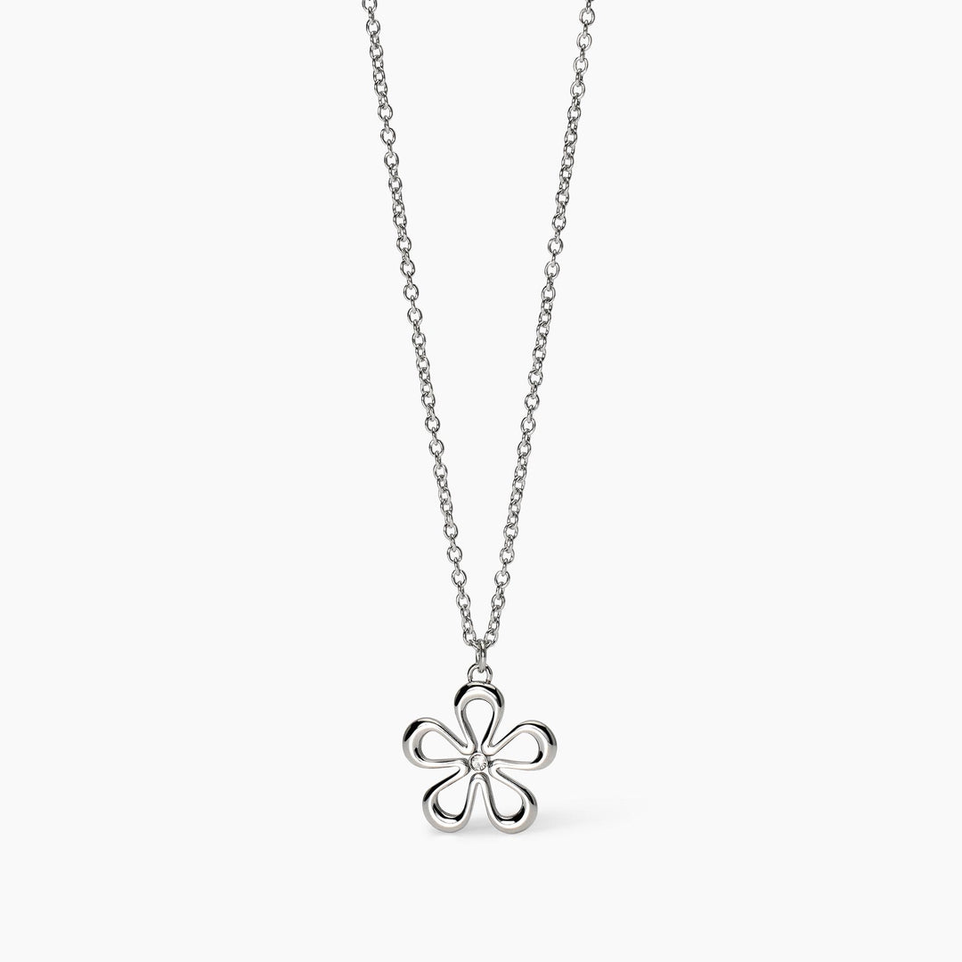 Collana in acciaio con catena rolò e fiore