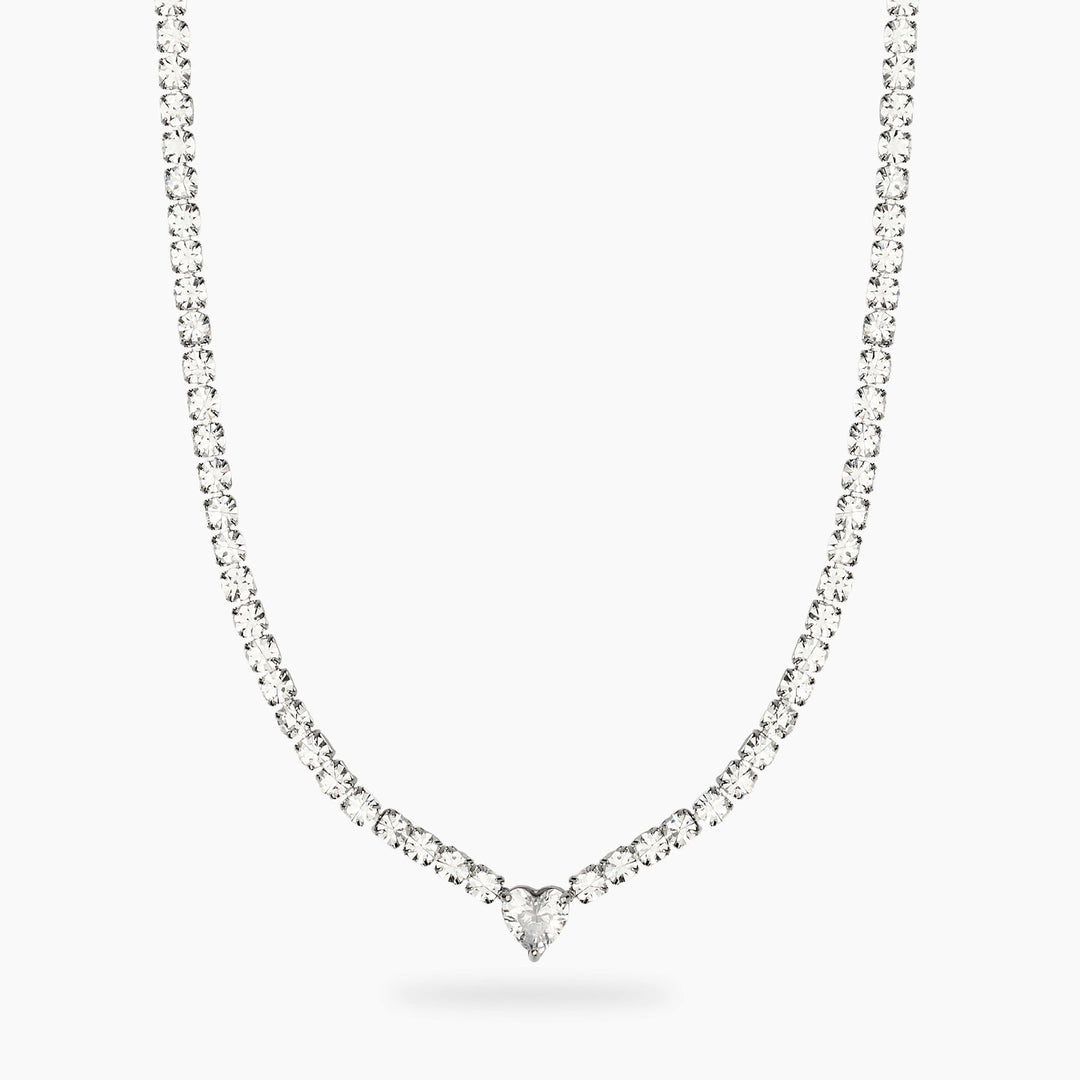 Collana Tennis con Zircone Taglio Cuore e Cristalli