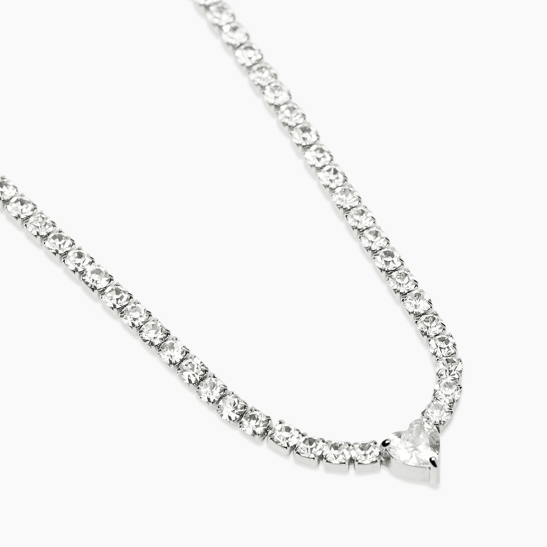 Collana Tennis con Zircone Taglio Cuore e Cristalli