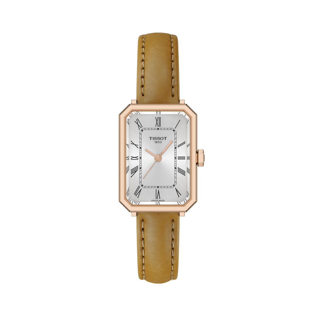 Tissot SRV 30mm T160.110.36.033.00 - cinturino in pelle marrone chiaro - cassa acciaio placcato oro rosa - quadrante argento