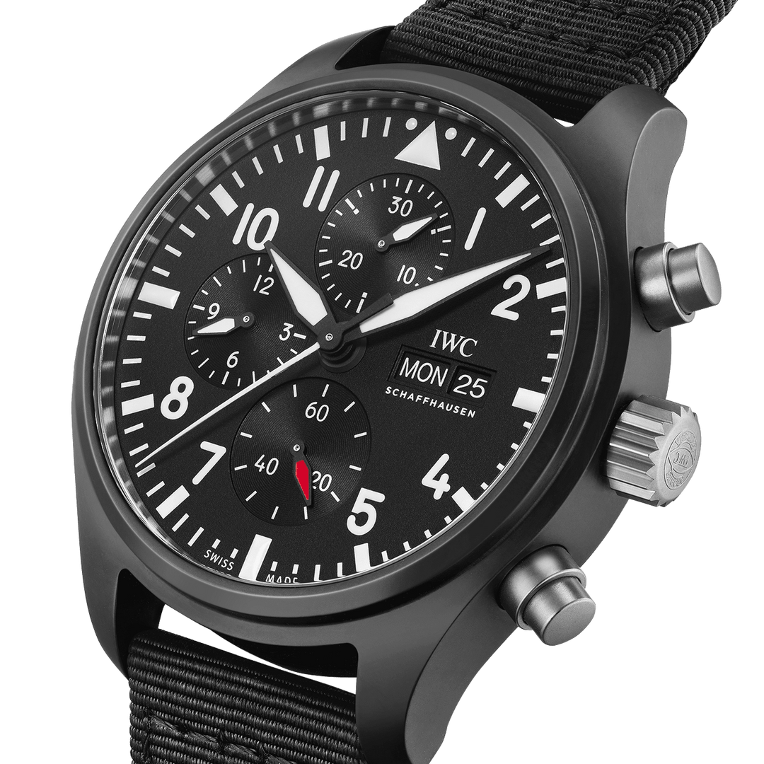IWC Pilot’s Watch Chronograph TOP GUN IW389101 - cassa ceramica nera - cinturino tessuto nero - quadrante nero con cronografo e datario