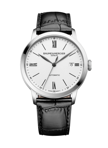 Baume & Mercier Classima 10874 - cassa acciaio - cinturino pelle nero - quadrante bianco con datario