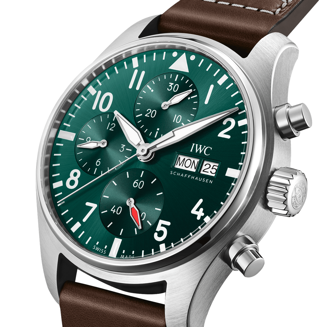 IWC Pilot’s Watch Chronograph 41 IW356517 - cassa acciaio - cinturino in pelle marrone - quadrante verde con datario e cronografo