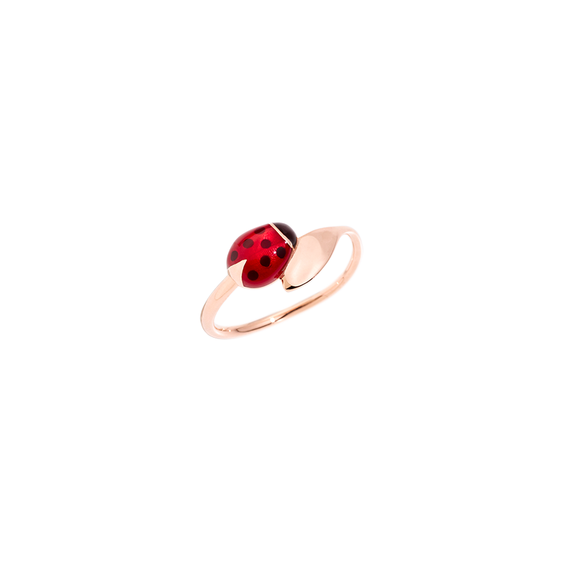 DoDo Anello coccinella in oro rosa e smalto rosso e nero DAB9000-LADYB-ERO9R