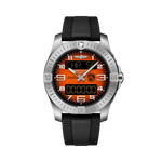 Load image into Gallery viewer, Quadrante arancione vivace con logo missione Orbiter del Breitling Aerospace B70 Orbiter EB70101A1O1S1 in titanio.
