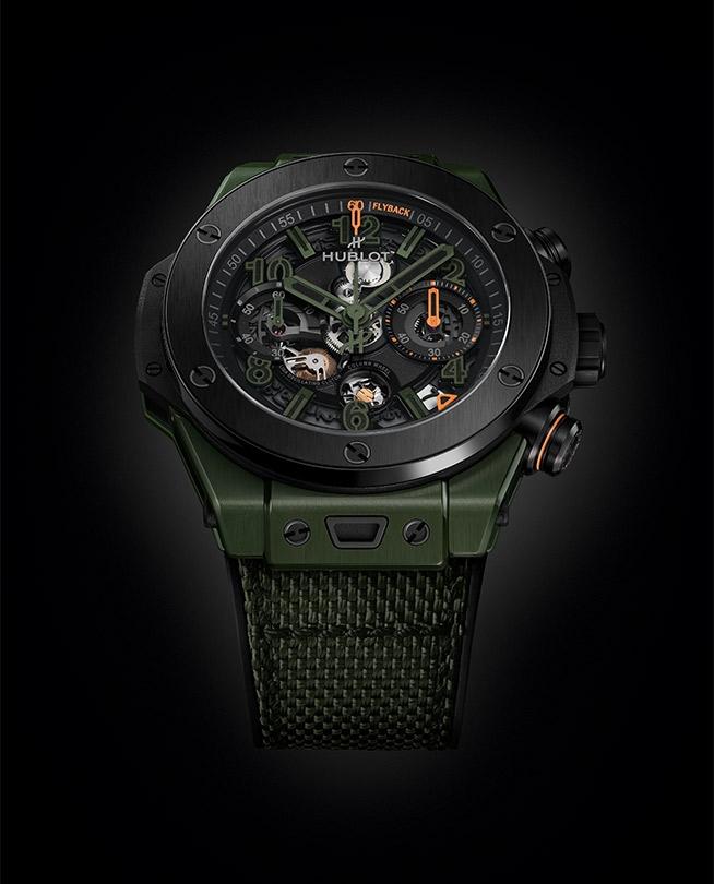 Hublot Big Bang Reloaded Dark Green Ceramic 421.GM.1149.NR.RLD - cassa ceramica verde scuro - cinturino gomma e tessuto verde scuro - quadrante scheletrato