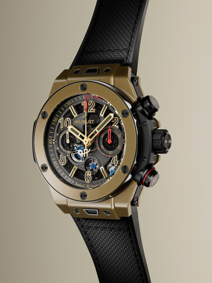 Hublot Big Bang Reloaded Magic Gold 421.MX.1133.NR.RLD - cassa oro 18kt lucidato - cinturino gomma e tessuto nero - quadrante scheletrato