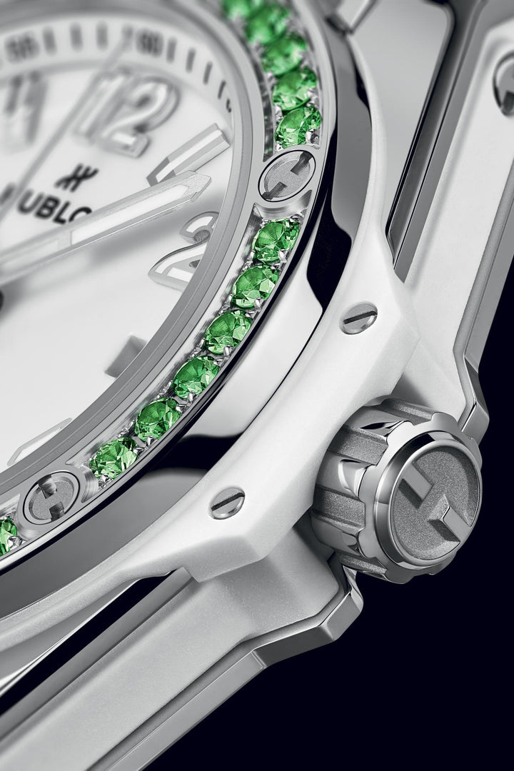Hublot Big Bang Joyful Steel Apple Green 485.SG.2210.RX.1222 - cassa acciaio - cinturino gomma verde - quadrante bianco con datario