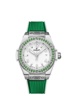 Load image into Gallery viewer, Hublot Big Bang Joyful Steel Apple Green 485.SG.2210.RX.1222 - cassa acciaio - cinturino gomma verde - quadrante bianco con datario