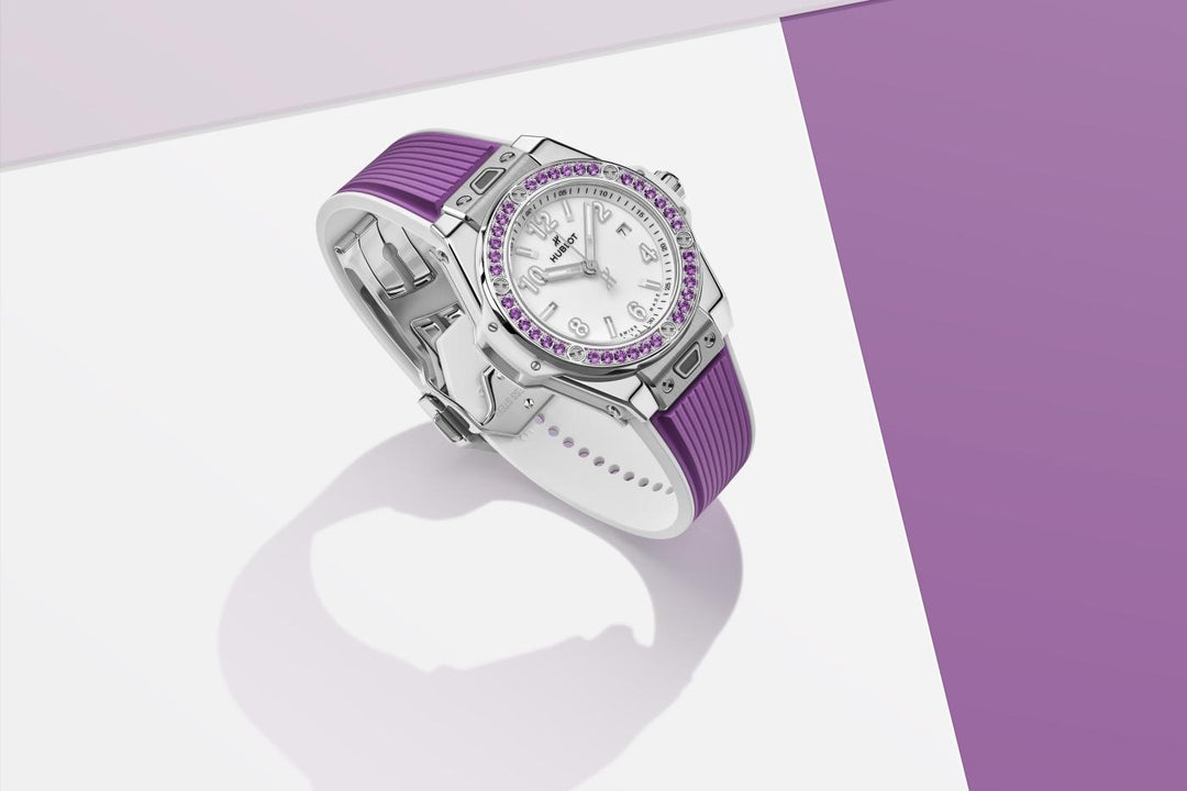 Hublot Big Bang Joyful Steel Purple 485.SV.2210.RX.1205 - cassa acciaio - quadrante bianco lucido - cinturino gomma viola