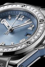 Load image into Gallery viewer, Hublot Big Bang Coal Blue Diamonds 485.SX.717B.RX.1204 - cassa titanio - cinturino gomma azzurro ghiaccio - quadrante azzurro ghiaccio con datario