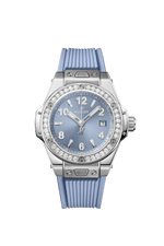 Load image into Gallery viewer, Hublot Big Bang Coal Blue Diamonds 485.SX.717B.RX.1204 - cassa titanio - cinturino gomma azzurro ghiaccio - quadrante azzurro ghiaccio con datario