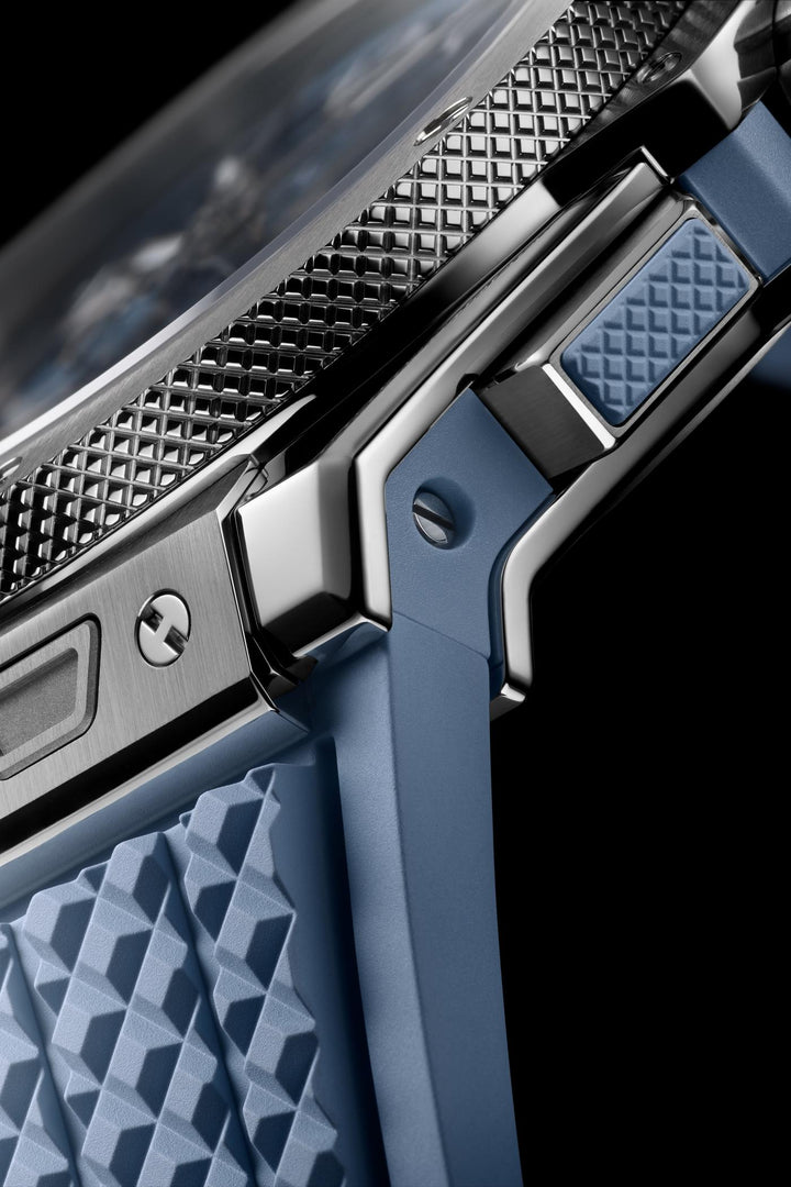 Hublot Big Bang Original Titanium Coal Blue 431.NX.717B.RX - cassa titanio - cinturino gomma azzurro ghiaccio - quadrante azzurro ghiaccio con cronografo e datario