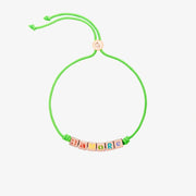 Bracciale Amore DoDo in argento dorato oro rosa 18K con cordino verde fluo e scritta colorata 