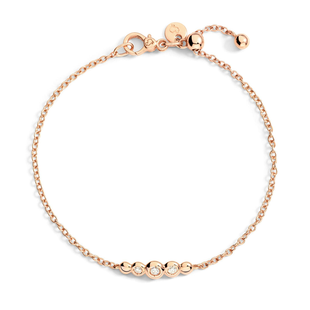 Bracciale Bollicine DoDo in oro rosa 9K con 3 diamanti bianchi (0,09 ct), design raffinato ed elegante.